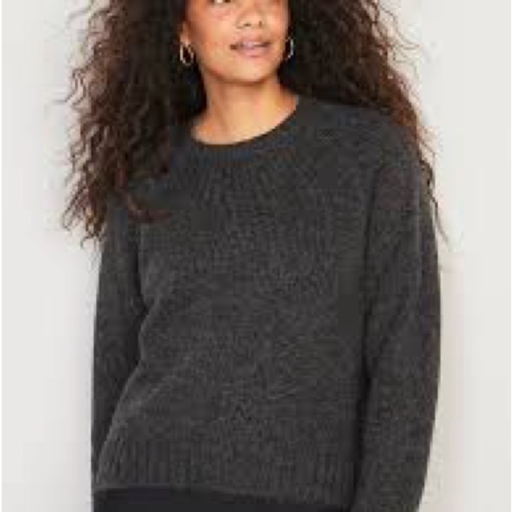 Heathered Cozy Shaker-Stitch Warm Pullover Sweater Charcoal Grey EUC